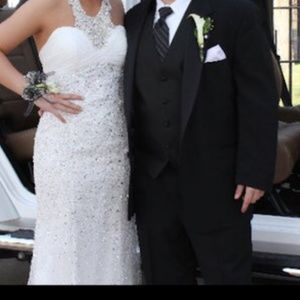 White rhinestone halter top prom dress